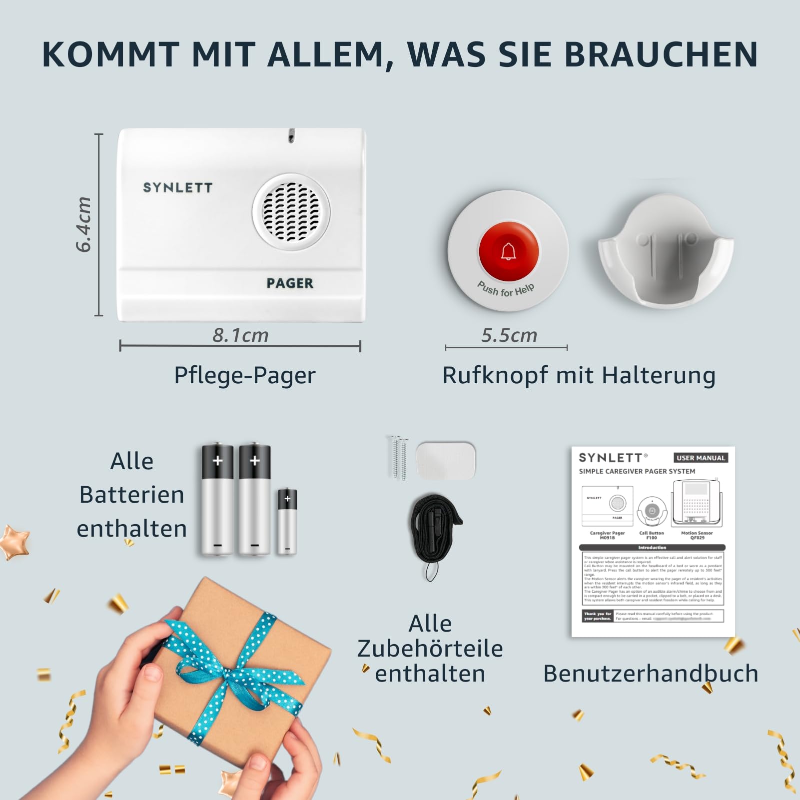 Pflege Pager mit 1 Rufknopf Notrufsystem für Senioren Patienten und häusliche Pflege Einfach Hilfe rufen zu Hause