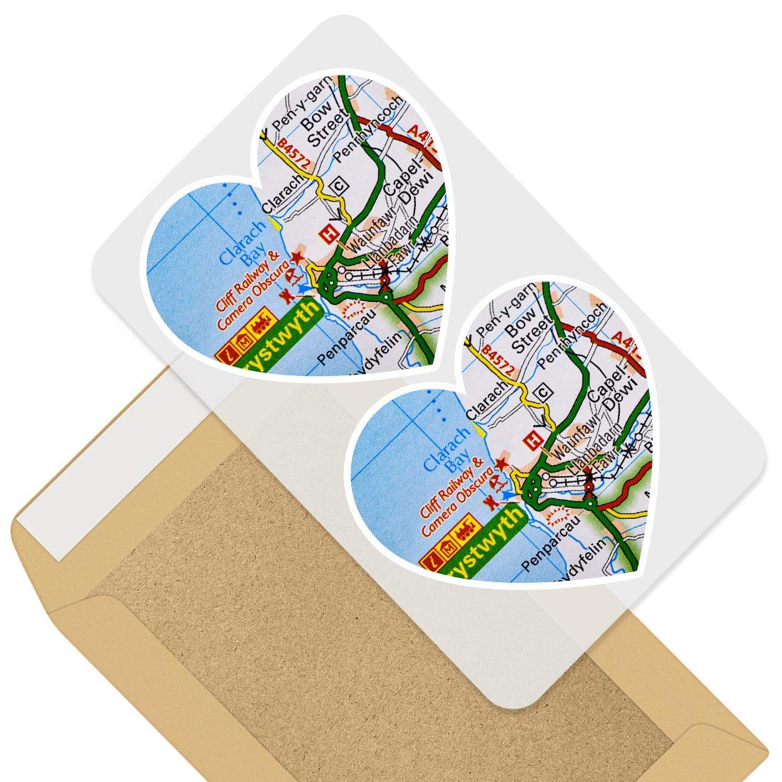2 x 10cm Heart Vinyl Stickers - Aberystwyth Wales Welsh Travel Map UK Decals 44014