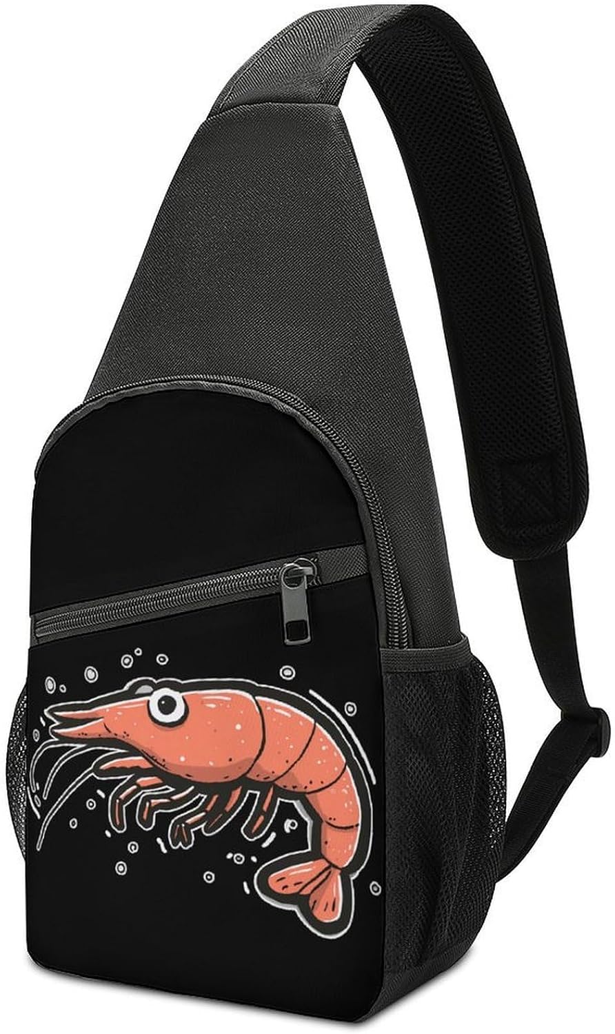 Cartoon Shrimp Crossbody Sling Backpack Chest Bag Daypack | unisex,trendy,with convertible and detachable shoulder strap,side pockets