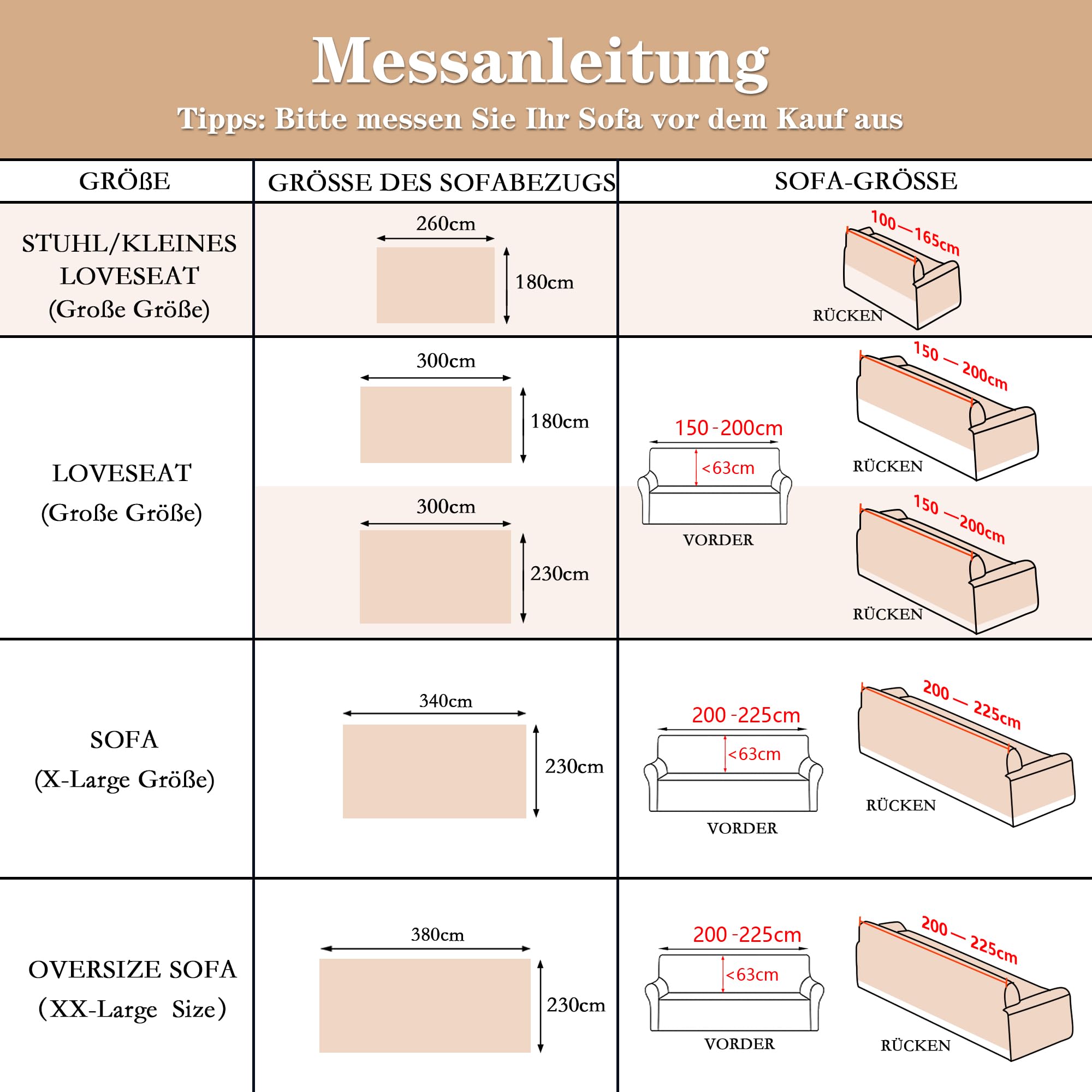 MYSKY HOME Sofabezug 3 Sitzer - Chenille Sofa Überzug L Form, Geometrische Modern Sofa Bezug, Boho Sofaschoner Waschbar, Überwurfdecken für Sofa Schutzdecke, 180 x 300cm, Khaki Kurve