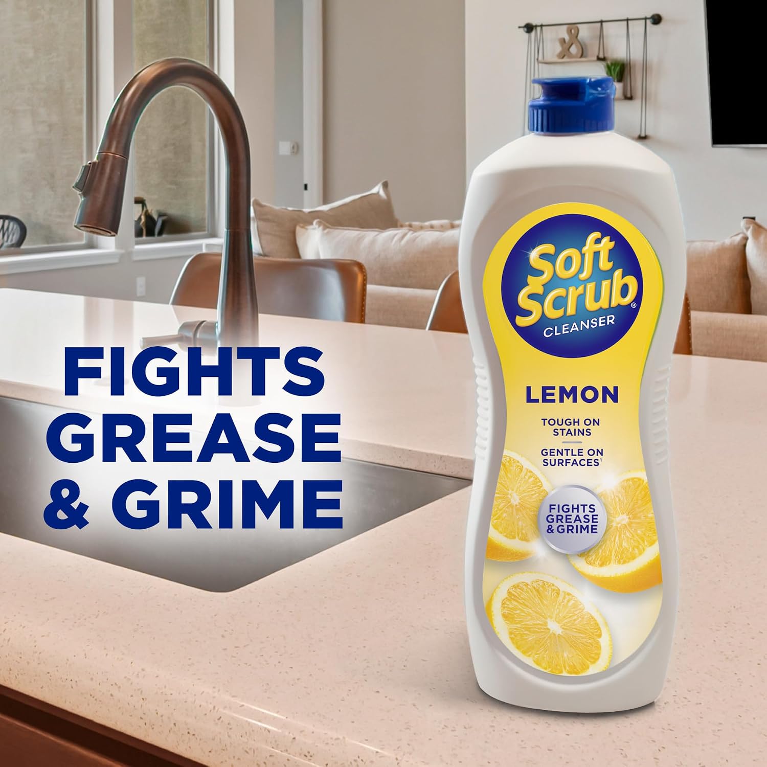 Soft Scrub Cleanser, Lemon Fragrance, 36 Oz, Multi Surface Cleaner, Kitchen