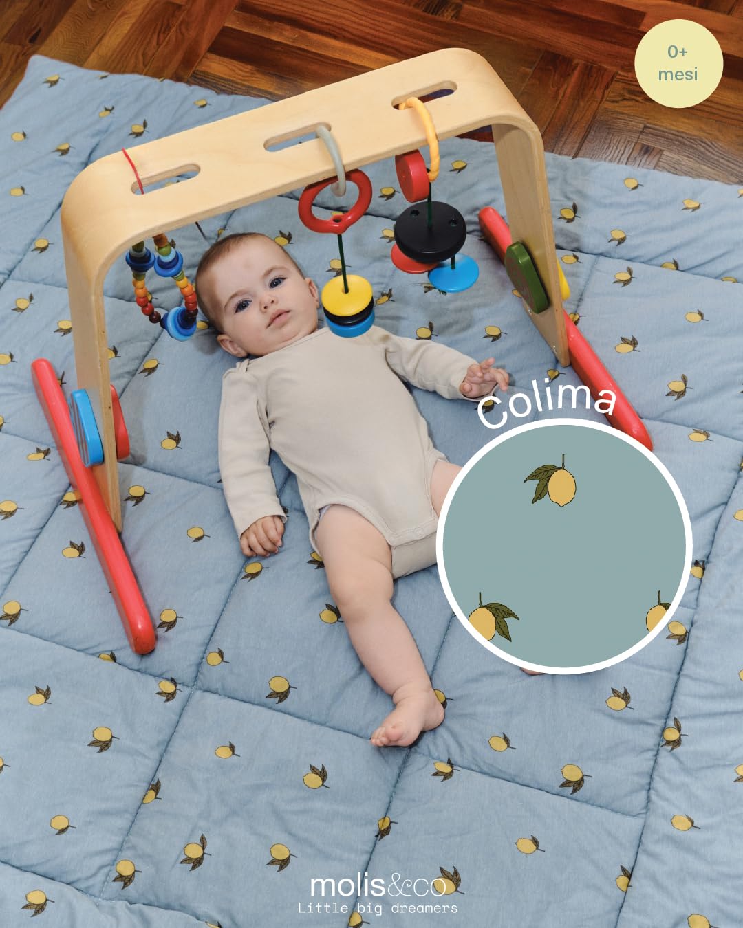 molis&co - Tappeto Gioco Bambini e Neonati 120x120x5cm - Tappeto Morbido Bambini - Tappeto Gioco Neonato Pieghevole, Reversibile e Lavabile - 100% Cotone (OEKO-TEX 100) - Colima