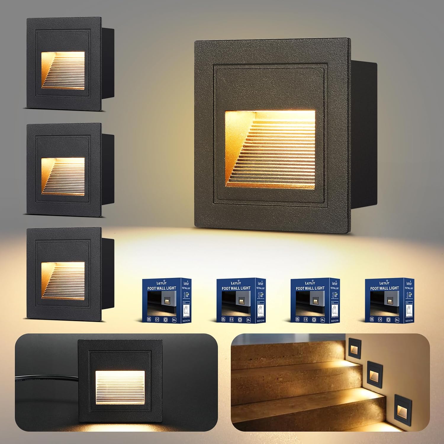 4 Pezzi Segnapassi LED Esterno 3W, IP65 Nero