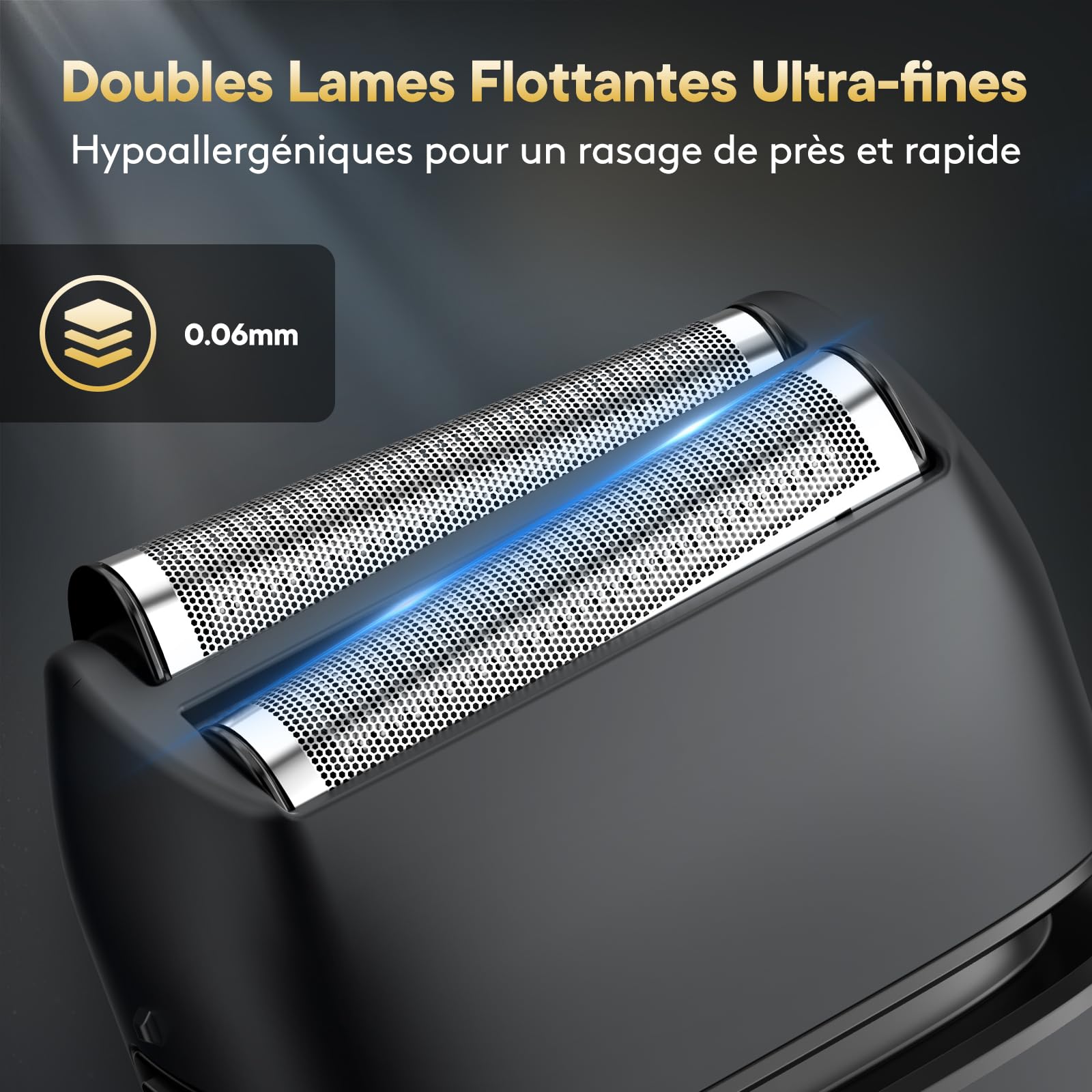 Brightup Rasoir Electrique Homme, Rasoir À Grille avec Tondeuse Rétractable, 150 Min D'autonomie, Etanche et Sans Fil, Charge Rapide USB-C, Lames Flexibles Pour Raser Doucement Visage et Barbe, Noir