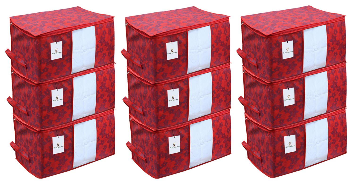 Kuber Industries Underbed Storage Bag, Storage Organiser, Blanket Cover Set of 9 - Maroon, Extra Large Size, CTKUBM23