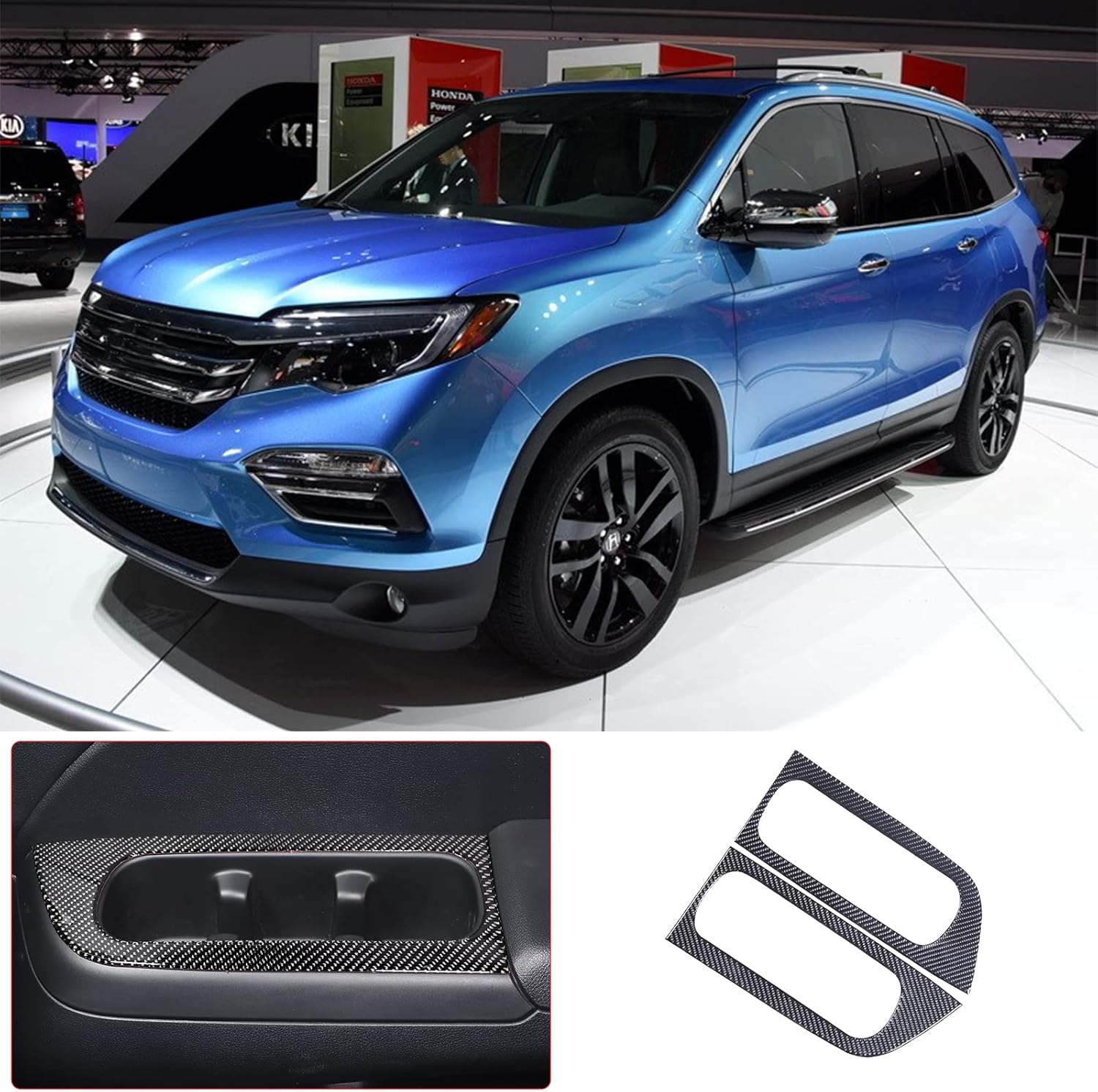 2PCS 3rd Row Seat Side Cup Holder Frame Sticker for Honda Pilot 2016-2022, Soft Carbon Fiber Automotive Cup Holder Cover Interior Accessories