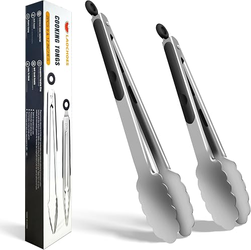 Kitchen Cooking Tongs - High Temperature Resistant Stainless Steel Cooking Tongs, Great for Grilling, Salads and Serving, Grilling Tongs Set (9" and 12") (Stainless Steel)