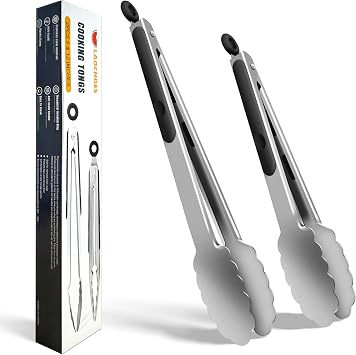 Kitchen Cooking Tongs - High Temperature Resistant Stainless Steel Cooking Tongs, Great for Grilling, Salads and Serving, Grilling Tongs Set 9" and 12" Stainless Steel
