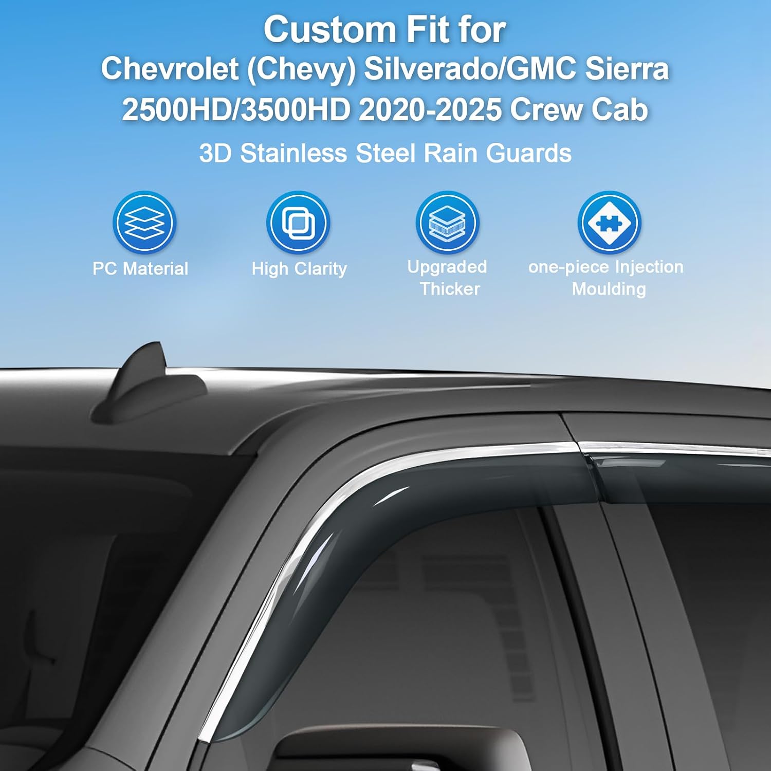 sze rain guards compatible with chevrolet (chevy) silverado/gmc sierra 2500hd/3500hd 2020-2026 crew cab side window deflectors window visors out-channel guard deflector vent visor-4pcs gmc sierra 2500hd 2020-2025