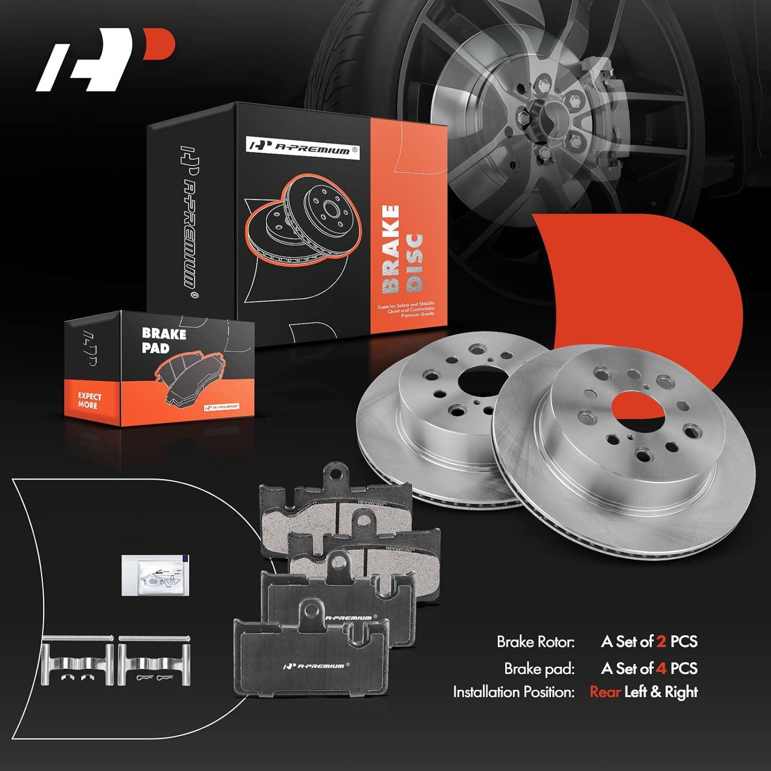 A-Premium 12.2 inch (310mm) Rear Vented Disc Brake Rotors + Ceramic Pads Kit Compatible with Select Lexus Models -LS430 2001 2002 2003 2004 2005 2006, 4.3L, 6-PC Set
