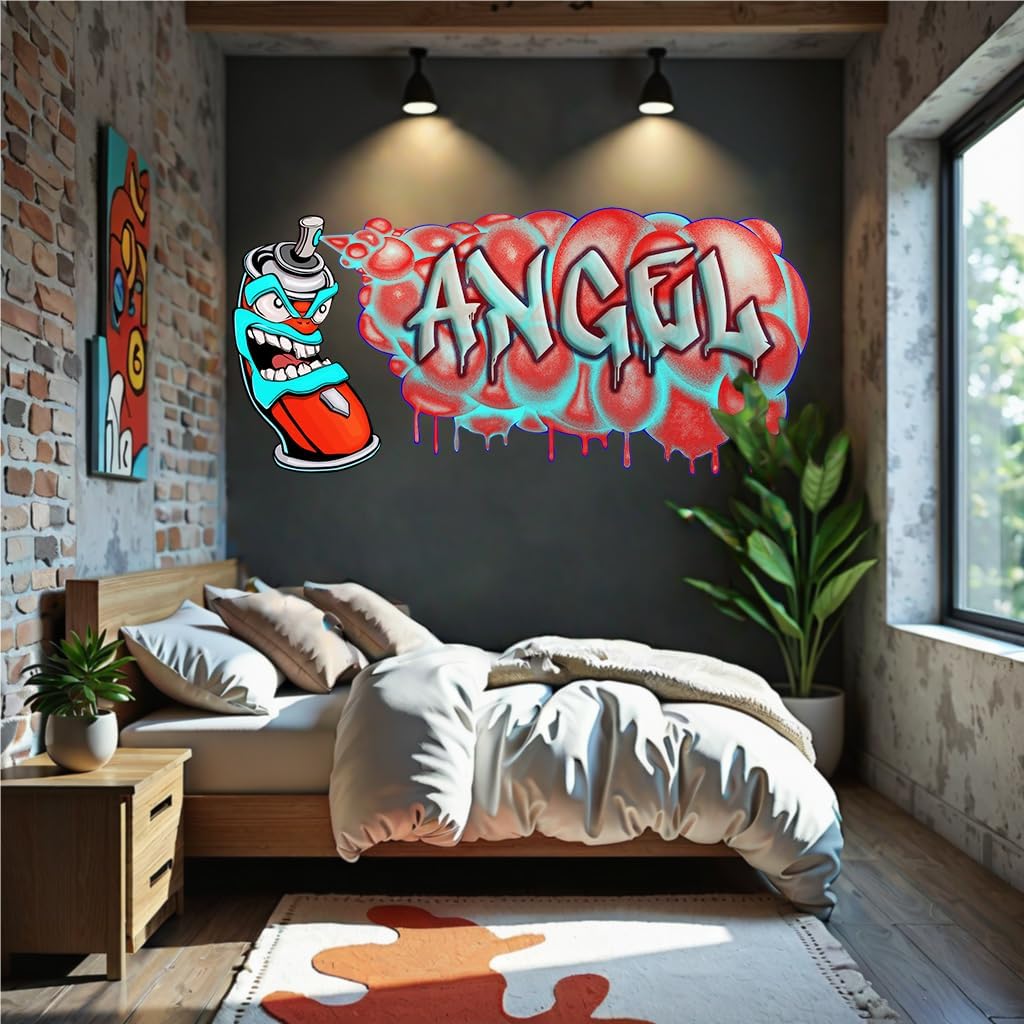 Custom Name Wall Decal – Personalized 3D Graffiti Vinyl Art Sticker, Removable Peel & Stick Mural for Kids Room, Game Room, Bedroom, Playroom Decor (AKC029.5-S)