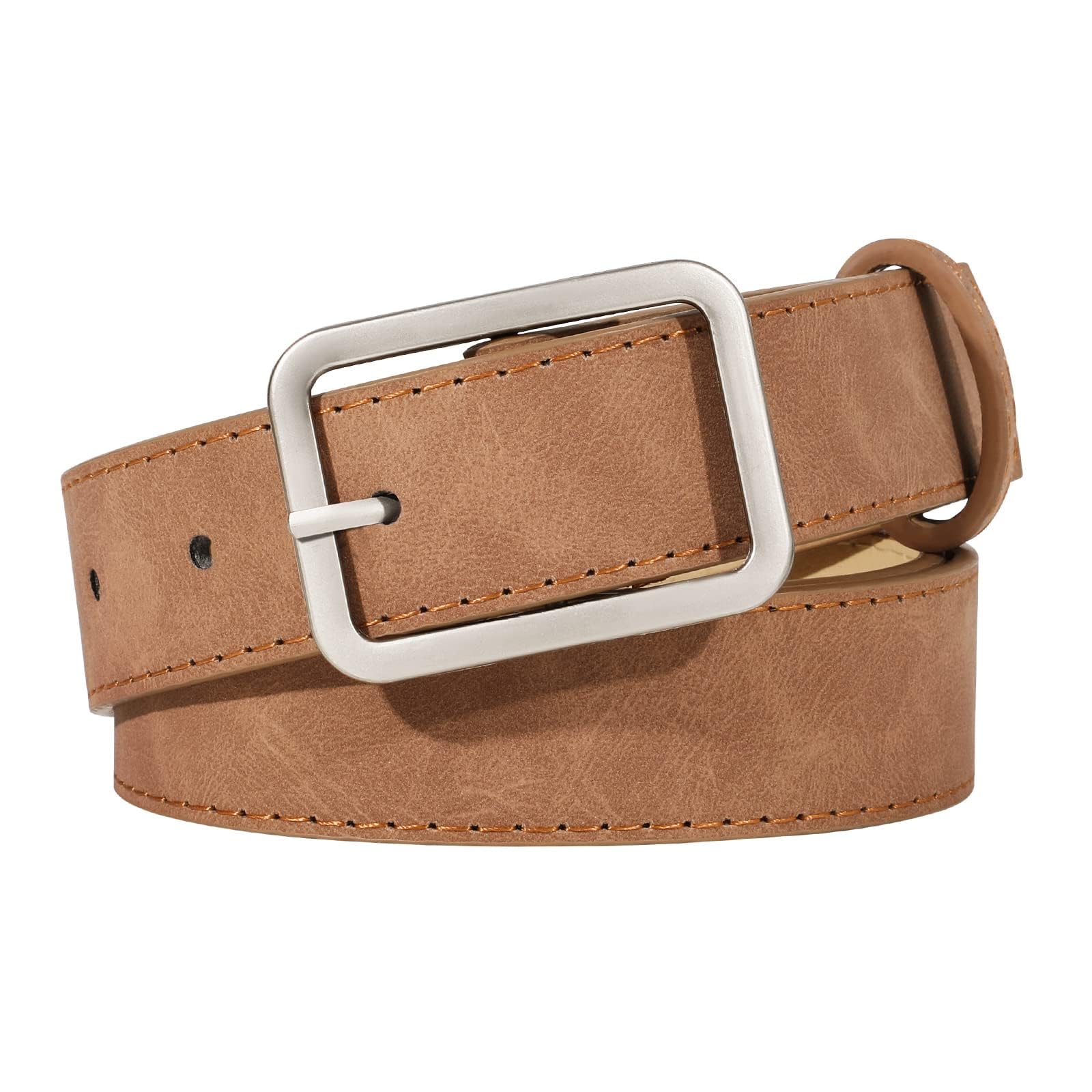 XZQTIVE Women Suede Belts for Women Fashion Leather Belts With Silver Buckle Ladies Waist Belt For Jean Pant