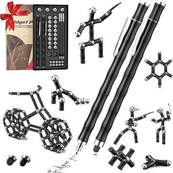Magnetic Fidget Pen Toys for Teens, Unique Birthday Gifts for Young Men Fun Gifts for Teenage Boys Novelty Christmas Stocking Fillers Gadget for 8 10 11 12 13 14 15 Year Old Boy Engineer Gifts black
