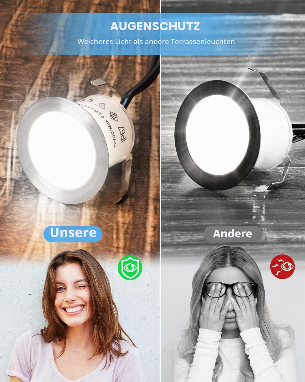 HIBOITEC 16er Set Terrassen Einbaustrahler LED Aussen, LED Einbaustrahler IP67 wasserdicht, 0.6W LEDs Bodeneinbauleuchten für Küche Garten Gehweg Holzbrücke kaltweiß
