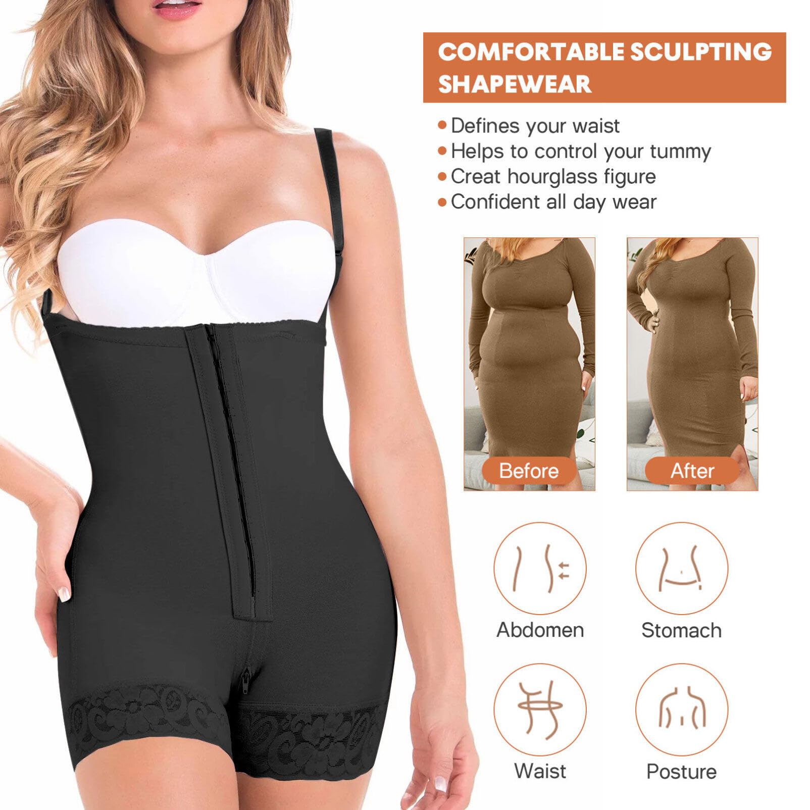 GALPADA Ropa Moldeadora Monos Mamelucos Control De Barriga Traje De Cuerpo Esculpido Mono Moldeador Para Mujer Mono De