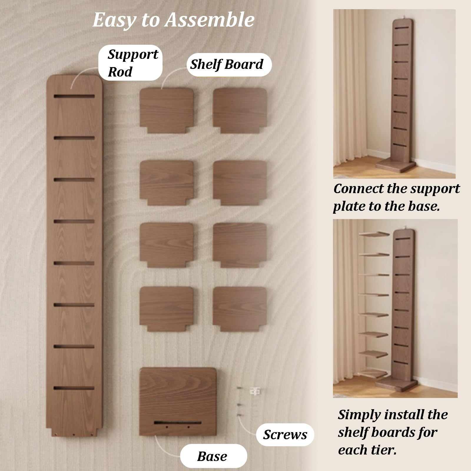 Bücherregal-Säule Aus Holz, Modernes Offenes 5-stöckiges Standregal Mit Kippschutz, Platzsparendes Minimalistisches Design Für Wohnzimmer, Schlafzimmer Oder Büro(A)