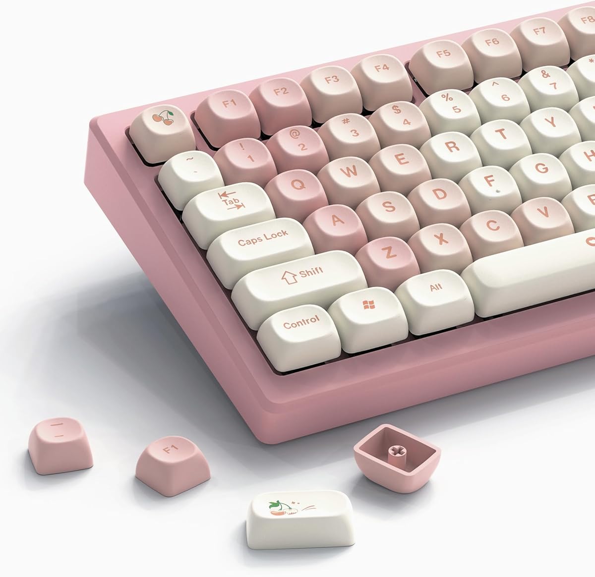 Womier PBT Keycaps 60 65 75 100 Percent, MOA Keycaps Dye-Sublimation, Pink Cute Custom Keyboard Key caps Set for 61/64/68/84/87/100/104/108 Cherry MX Mechanical Keyboard (Pink)