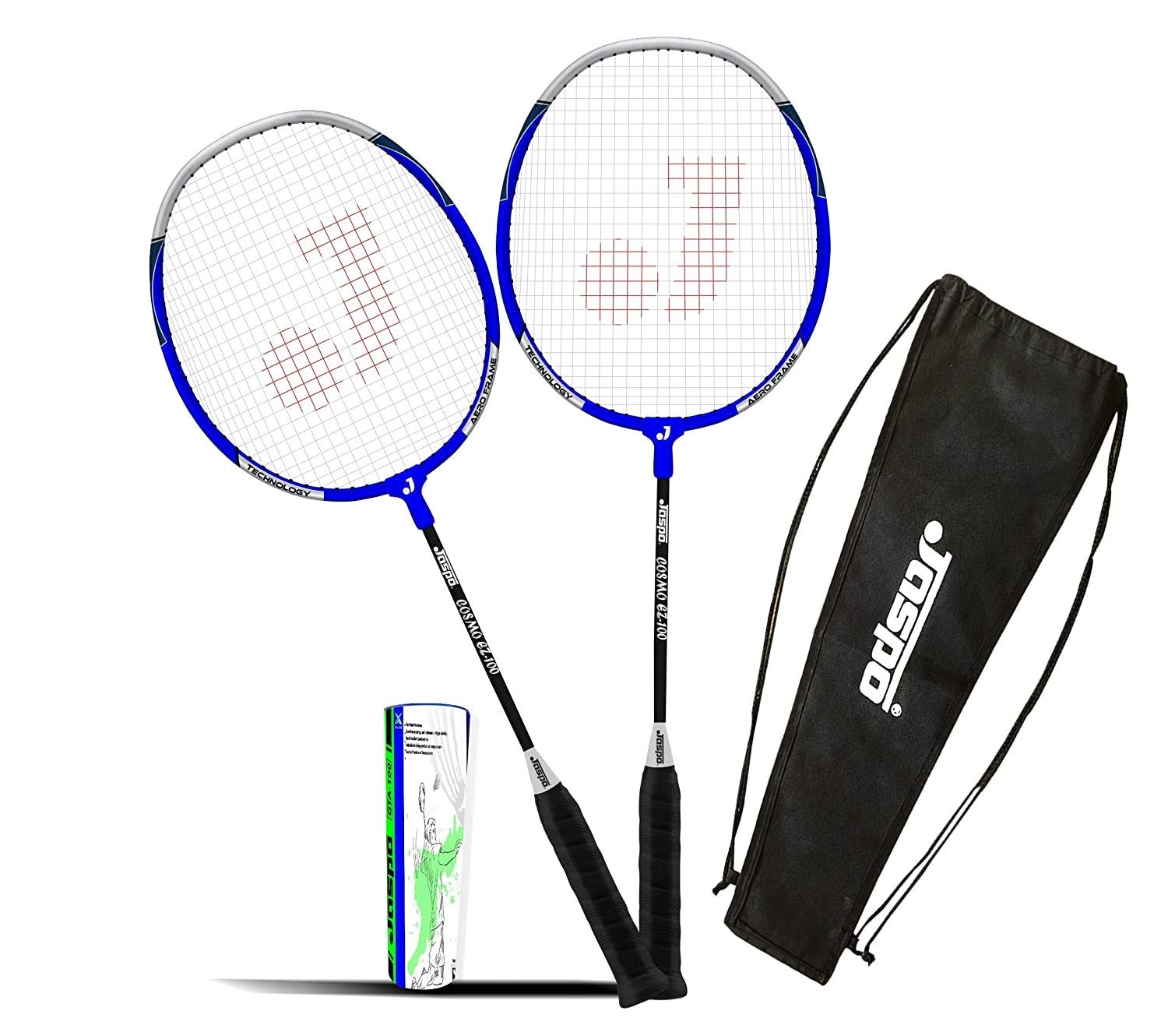 Jaspo Cosmo EZ 100 NANOTECH with Feather Shuttle Pack (2 Racquets + 5 Feather Shuttles + Bag) (Navy Blue) (B0814L75GR) Amazon Price History, Amazon Price Tracker