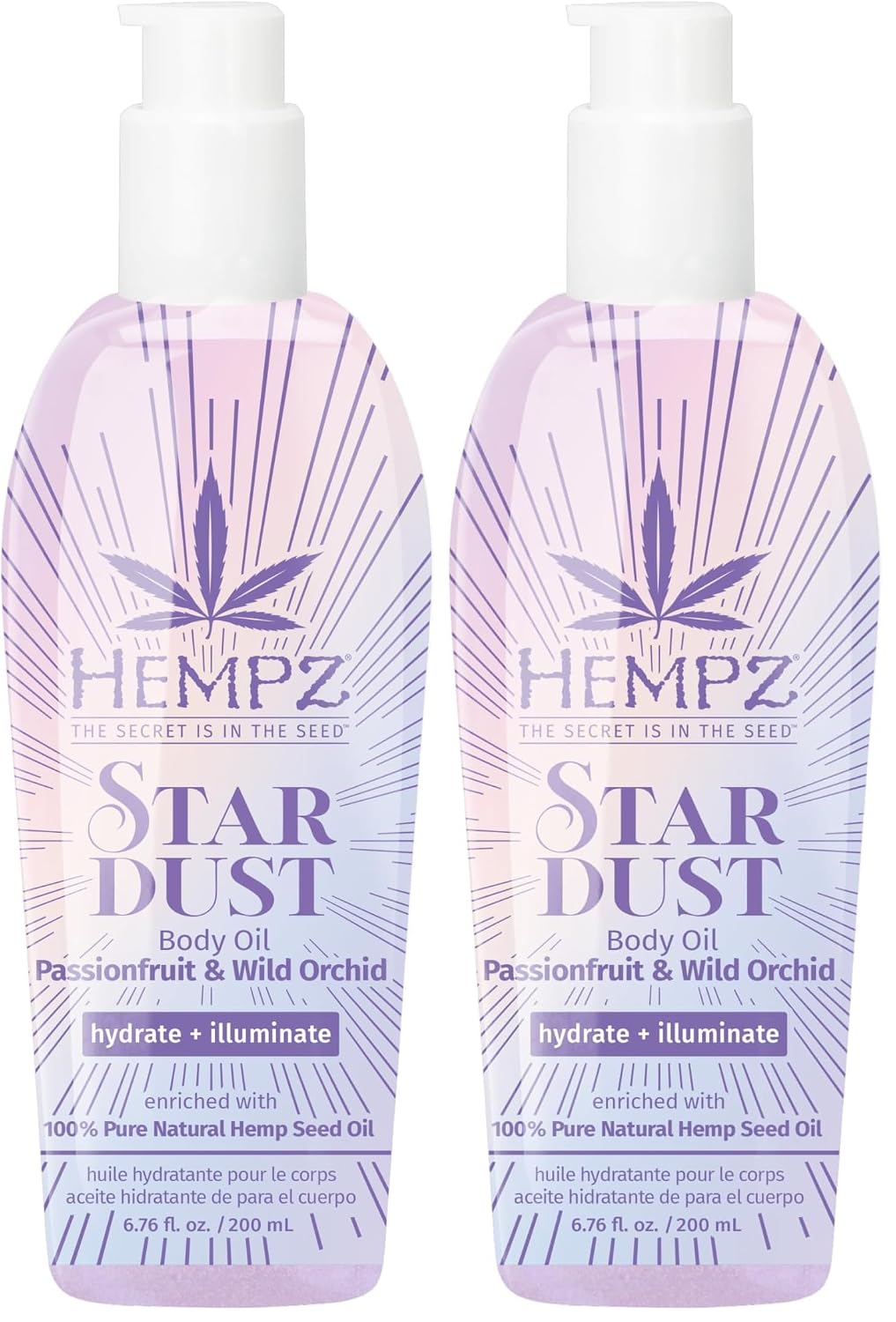 Hempz Star Dust Body Oil, Highlighting Moisturizer, Silver Shimmer Gel, Unicorn Sparkle, 6.76 oz. (Pack of 2)