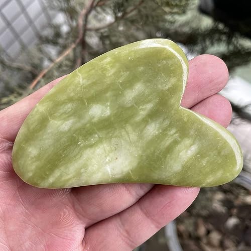 Miniatura 3 de Mndrlin Gua Sha - Herramienta de masaje facial raspado de cristal de jade verde natural, tablero raspador de piedra para mujeres y hombres