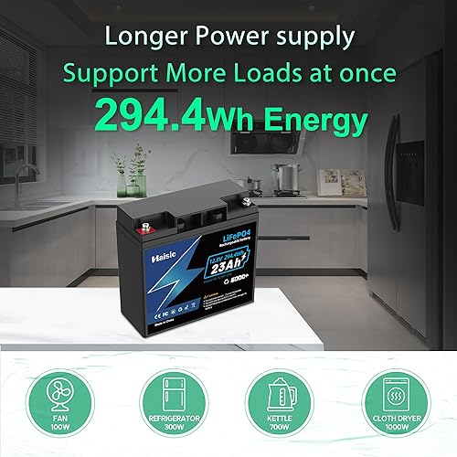 Miniatura 3 de JEMESI LiFePO4 15Ah 12V, batería de fosfato de hierro de litio de 15 Ah, batería recargable de 15 A de ciclos profundos, BMS integrado, perfecta