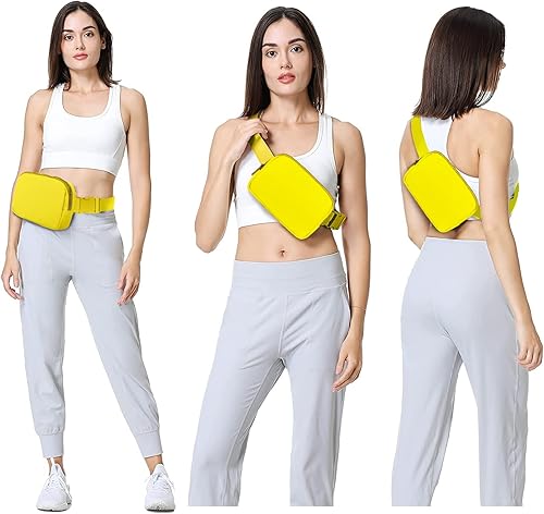 Miniatura 6 de VOROLO Riñonera cruzada para mujeres y hombres, bolsa de cinturón de regalo para mujeres con correa ajustable para deportes, Amarillo, 1 paquete de