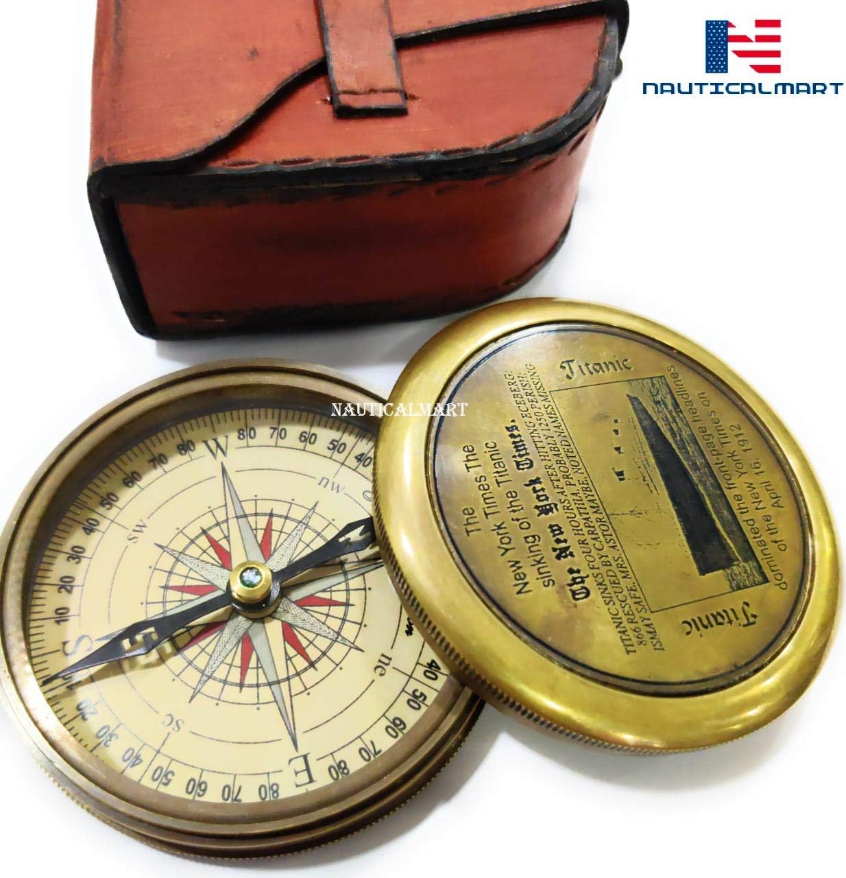 Antique Lid Titanic Compass Brass Finish Vintage Nautical Sailor Article - Maritime Magnetic Gift