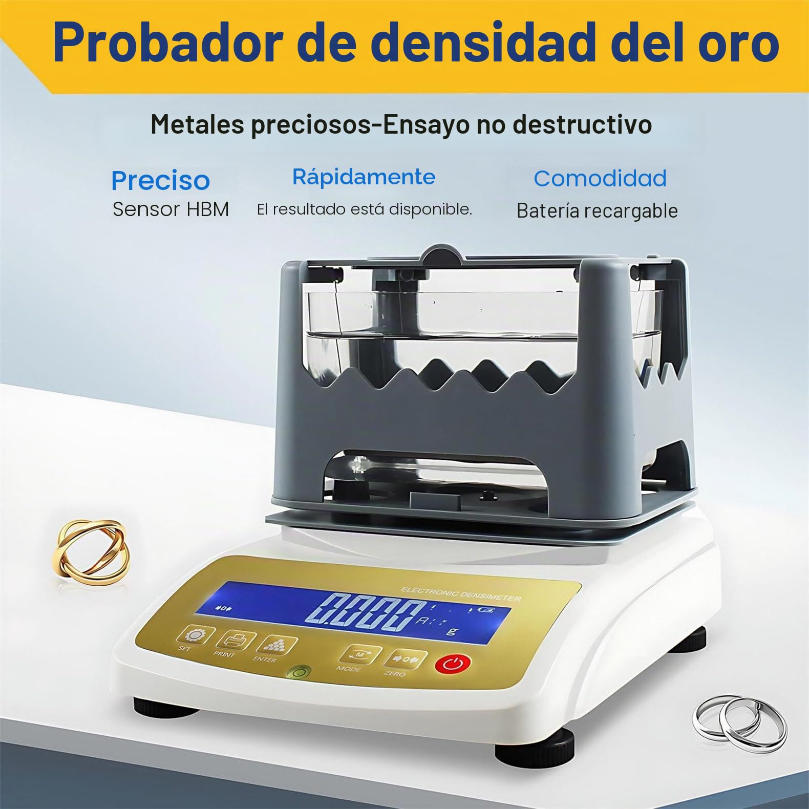 Analizador De Pureza De Oro, Comprobador De Pureza De Metales Preciosos, 0.001G/Cm³ Y 0.0001G/Cm³ Máquina Digital Eléctrica Para Análisis De Oro, Adecuada Para Plata, Platino, Paladio Y Jade 300K