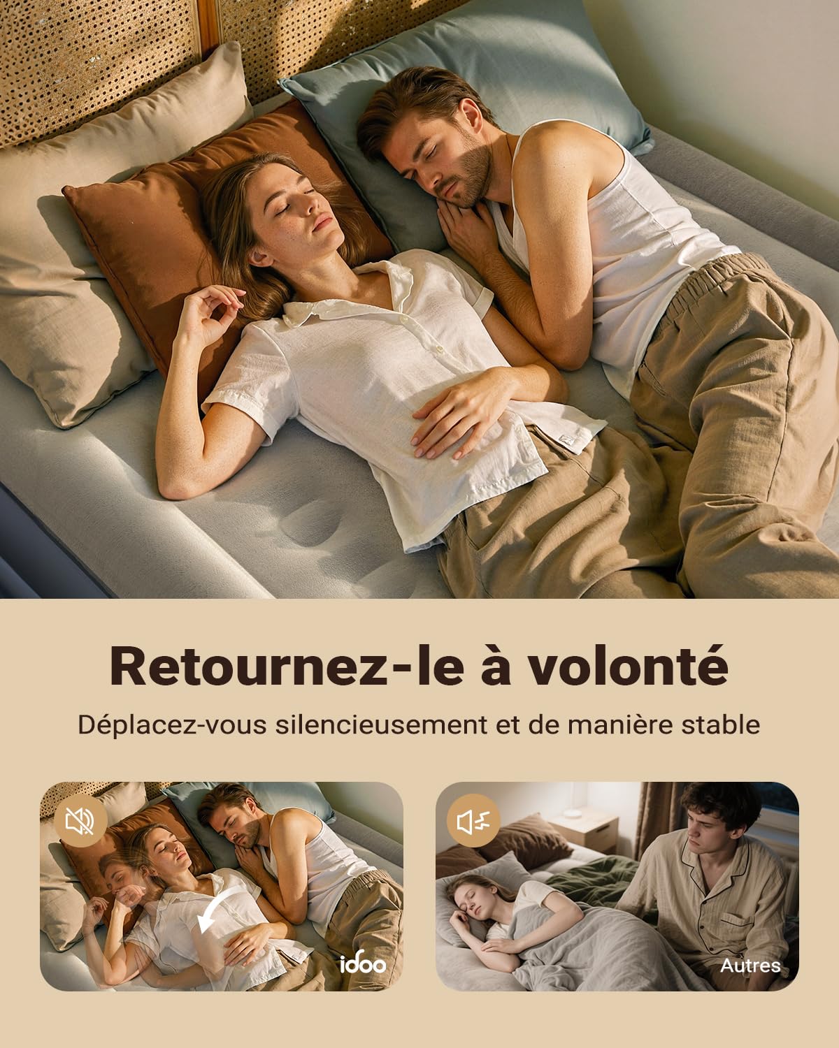 iDOO Matelas Gonflable 2 Personnes avec Pompe intégrée, Auto-gonflage/dégonflage en 3 Minutes, Lit Gonflable avec revêtement Confortable,Idéal en Camping 152 x 203 x 46 cm 295kg Max