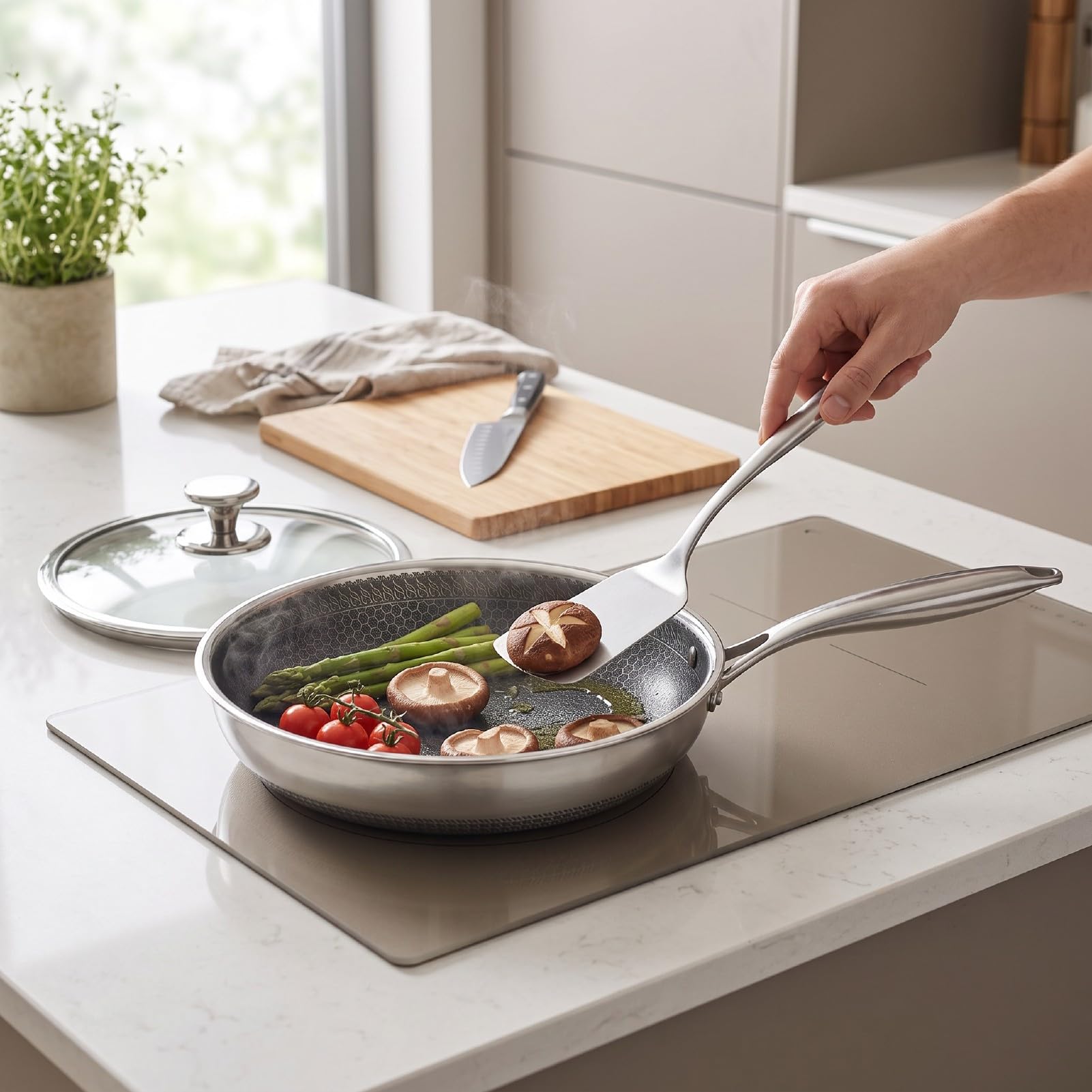 Wok z Płaskim Dnem, Stal Nierdzewna 316, Indukcyjny, 28 Cm