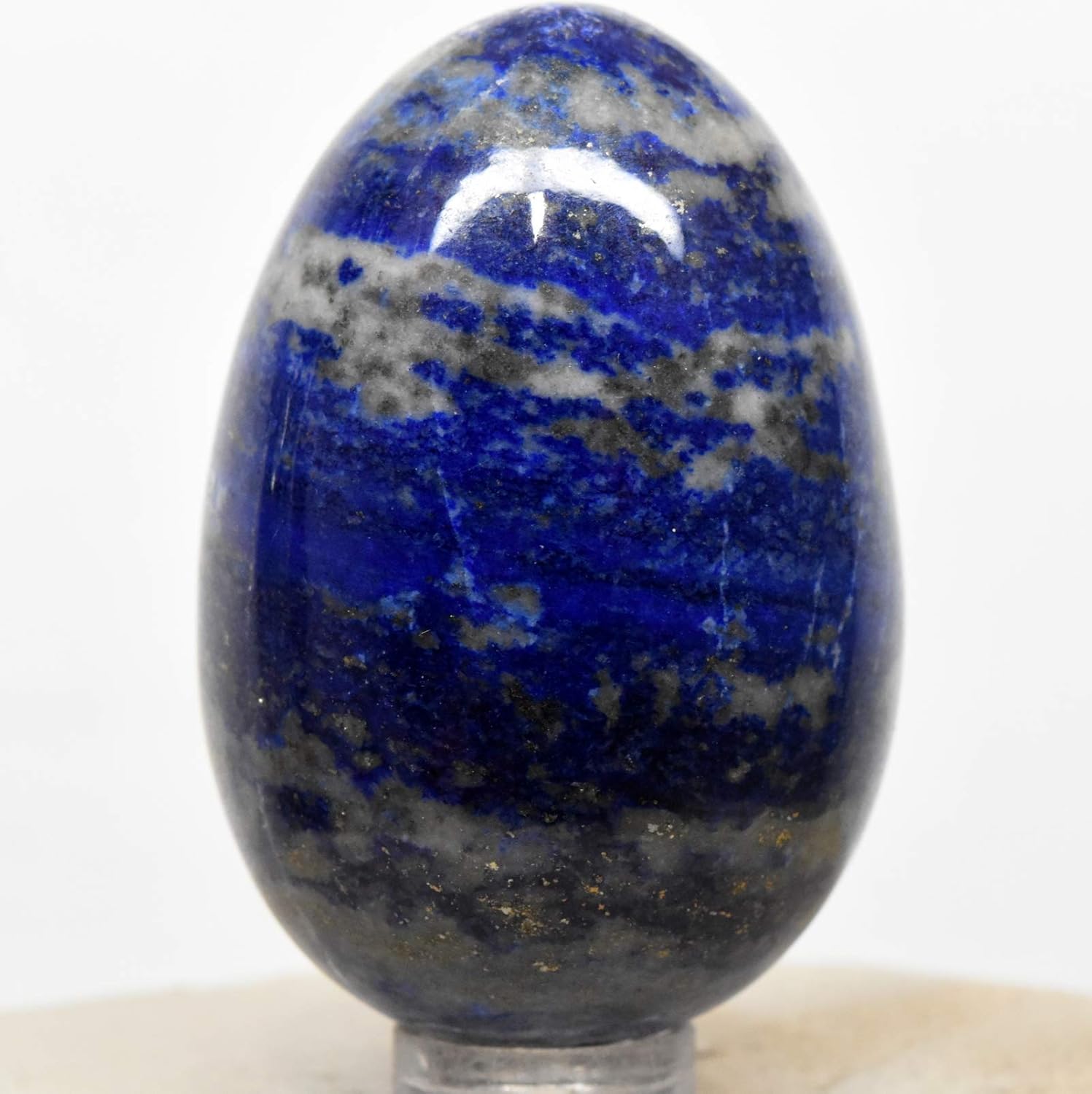 2.1" 115g Blue Lapis Lazuli w/Sparkling Pyrite & Calcite Inclusions Egg Polished Natural Gemstone Crystal Mineral Specimen - Afghanistan + Stand