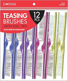 DONNA BULK PACK PREMIUM COMBS Teasing Brushes with Ball Tips 12pcs Great for All Hair Type, Hair Styling Comb for Women and Salon Asst Color