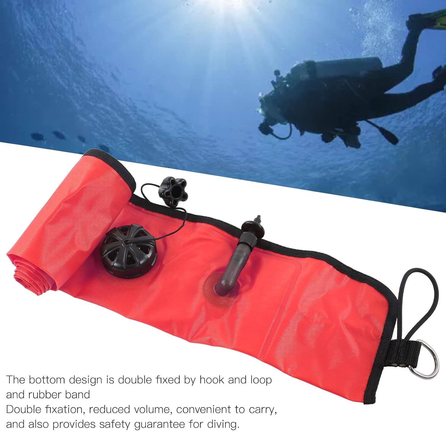 EVTSCAN Scuba Diving Buoy, 210D Nylon Signal Float, Explosion Proof Valve, Collapsible, Lightweight with D Ring, Portable Safety Marker for Divers