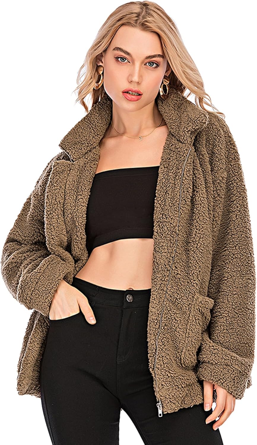 Comeon Winter Coats for Women Shaggy Fur Jacket Fuzzy Faux Shearling Zip Up Oversized Warm Shacket Outwear - Image 3