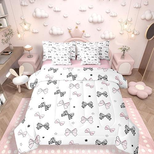 Girls Bow Bedding Sets Cute Bowknot Comforter Set 7 Piece Be