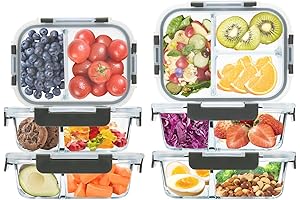 Eco-Friendly 2 and 3 Compartment Glass Meal Prep Containers