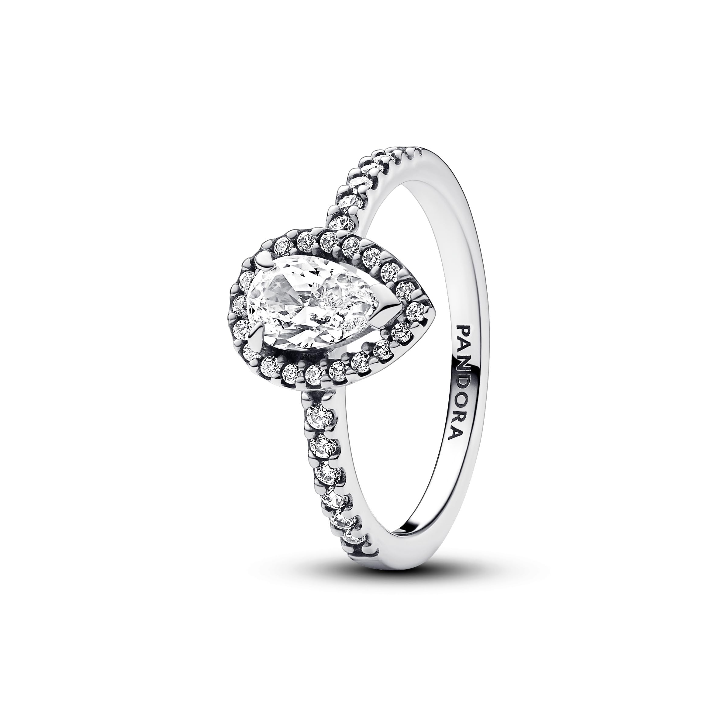 Pandora Timeless Sterling silver teardrop ring with clear cubic zirconia, 52