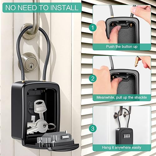 Miniatura 7 de ORIA Caja de bloqueo de llave, caja de bloqueo de combinación de 4 dígitos, caja de seguridad con cadena extraíble para uso en interiores y