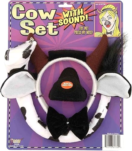 Forum Novelties Disfraz de animal set orejas nariz cola con efectos de sonido, talla única , Vaca