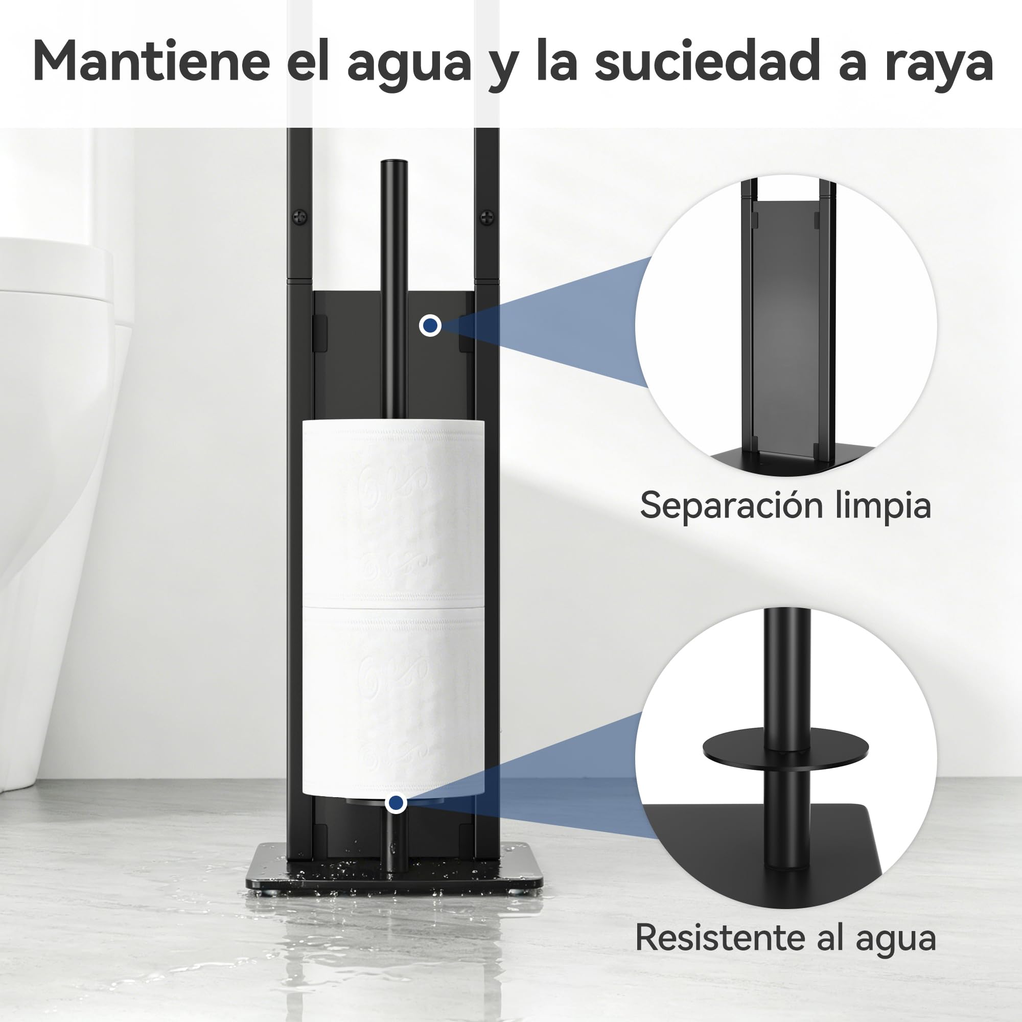 susswiff Portarrollos de papel higiénico de acero inoxidable de pie escobillaportarrollos de papel higiénico con caja para toallitas húmedasportarrollos de papel higiénico con escobilla de inodoro,