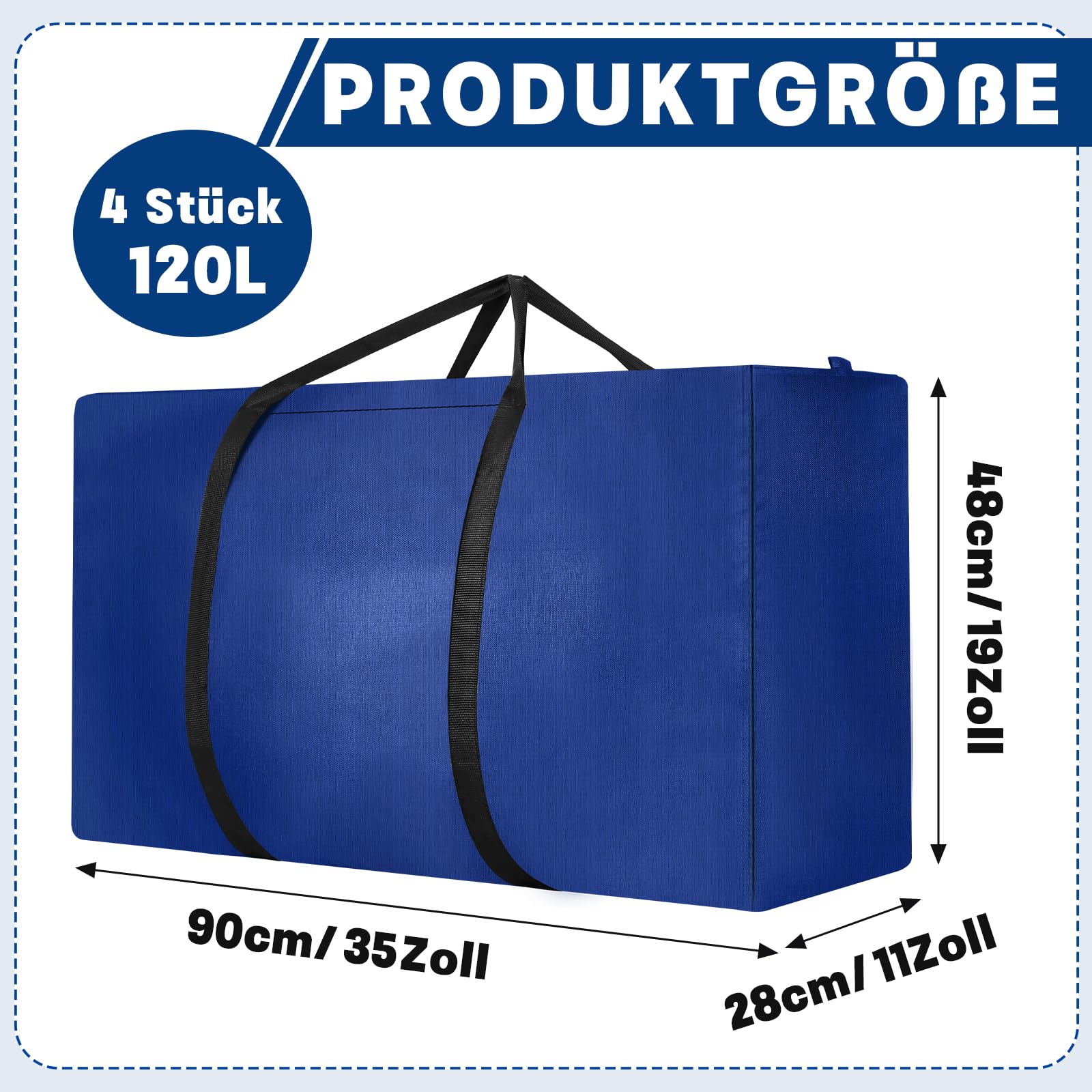 Dntorx Oxford Heavy Duty - 4 sacchetti da 120 l, con chiusura lampo, grande borsa da viaggio, per copriletti, biancheria da letto (blu)