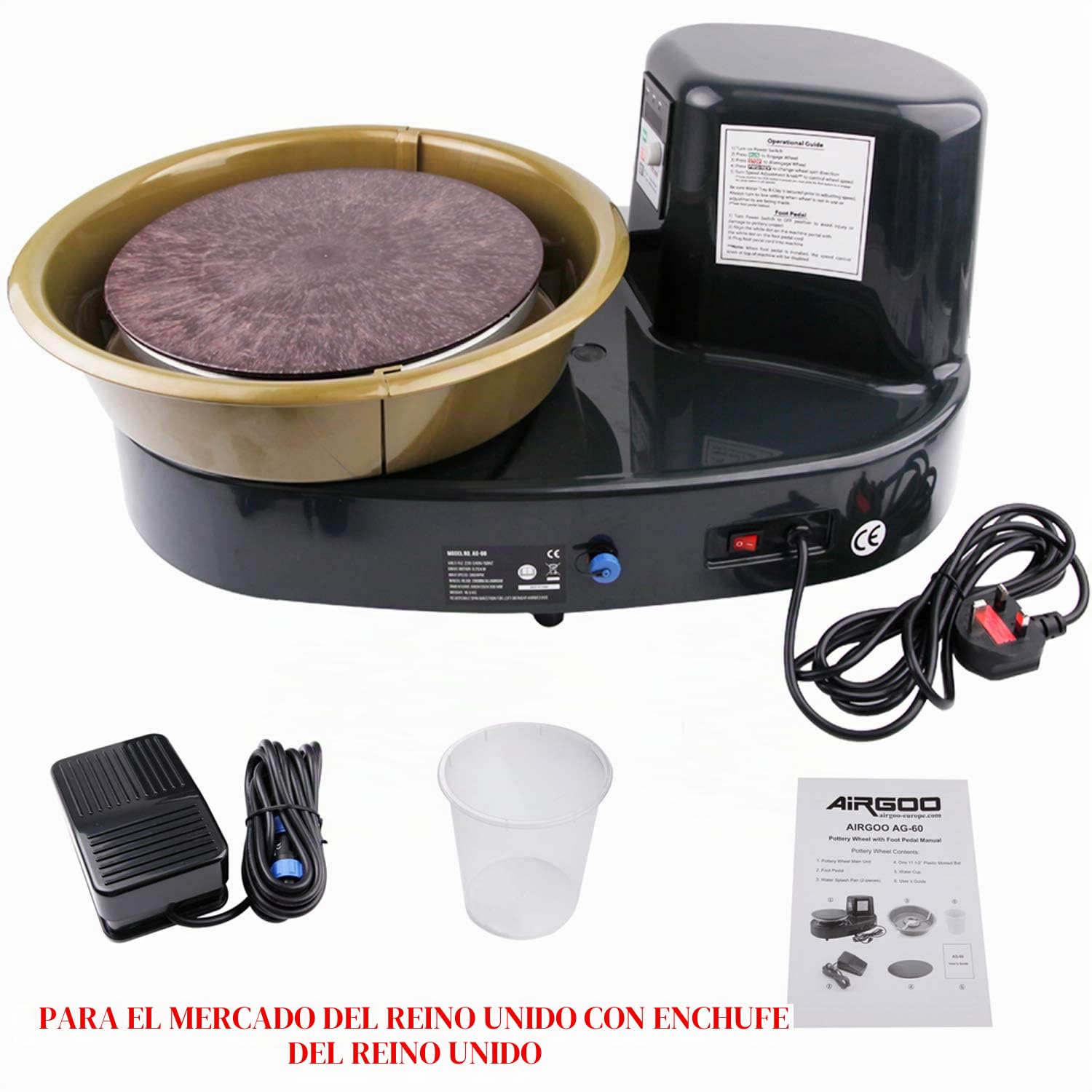 Airgoo AG-60 Disco de arcilla de cerámica máquina eléctrica cerámica lanzar trabajo Clay Shaping Tool con pedal