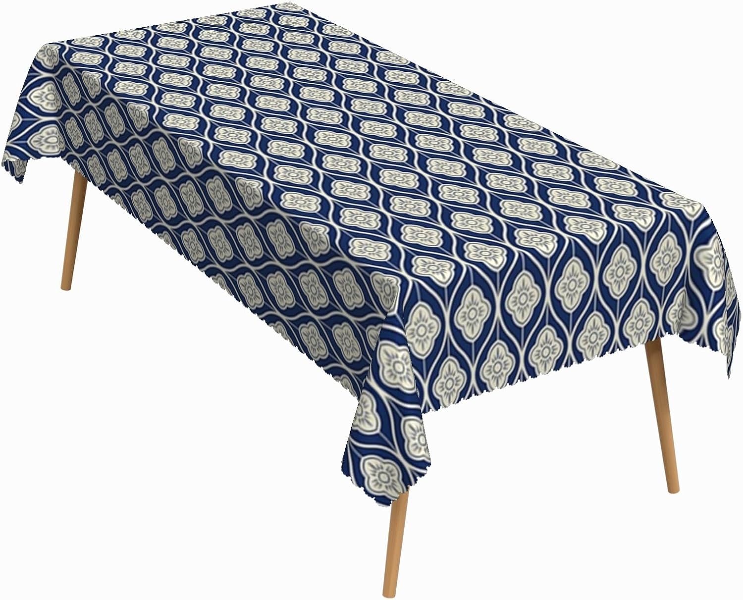 70x140 Inch Vintage Rectangle Tablecloth Rustic Abstract Floral Blue Table Cloth Washable Durable Table Cover for Kitchen Farmhouse Balcony Garden Decor