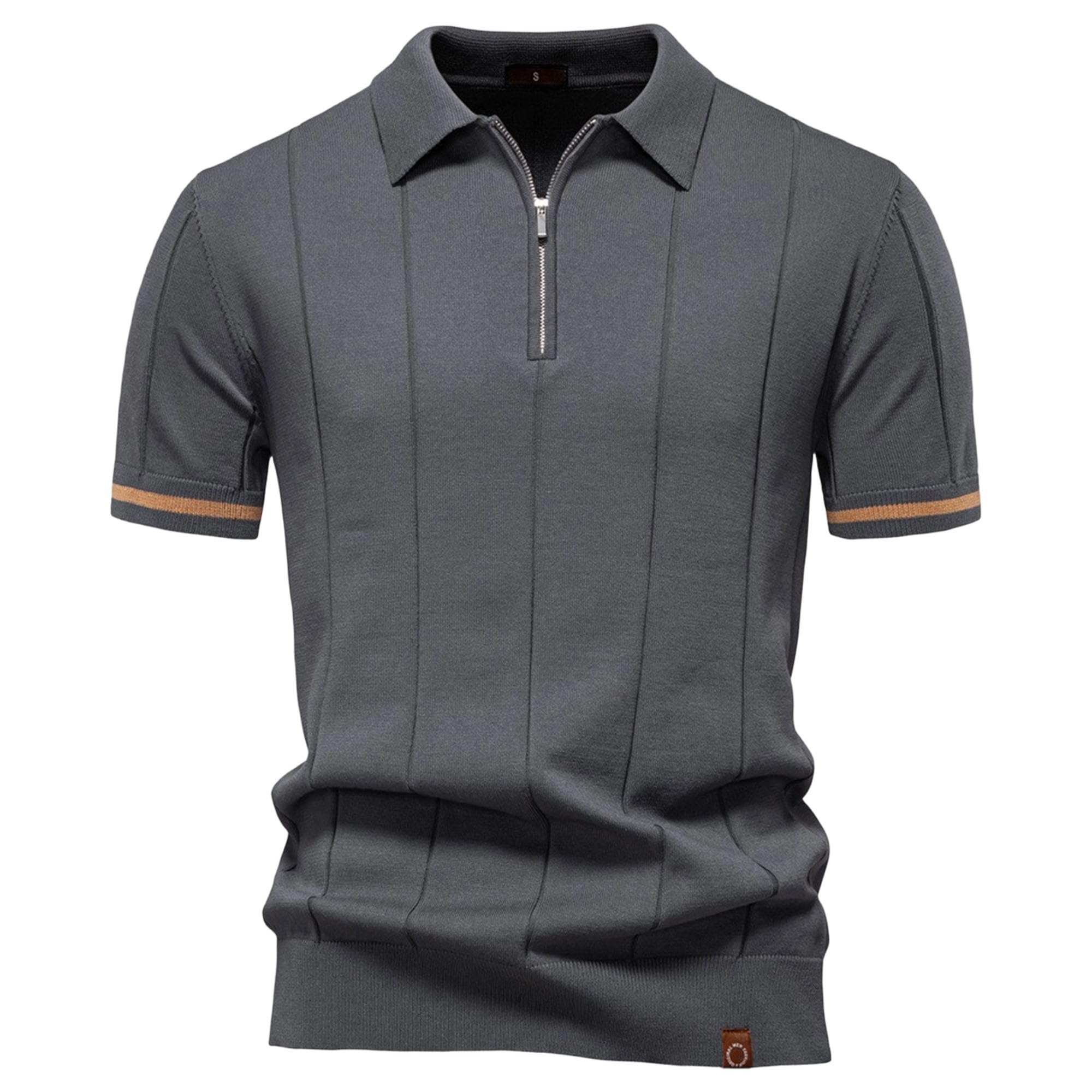 Camisa de golf clásica de manga corta con cremallera y textura acanalada para hombre, de verano, ajustada, para hombre