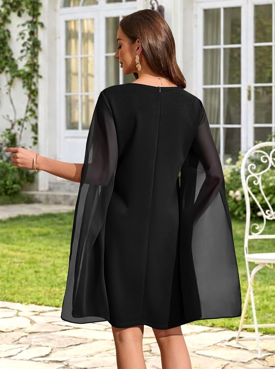 oten Women's Chiffon Cape Sleeve 2026 Cocktail Formal Wedding Guest Party Short Dresses