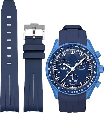 Rubber Strap for Moonswatch Watch,Curved No Gap,Premium Soft Durable Silicone Rubber Band Compatible with Omega x Swatch MoonSwatch Speedmaster 20mm Replacement Band Strap for Men Women