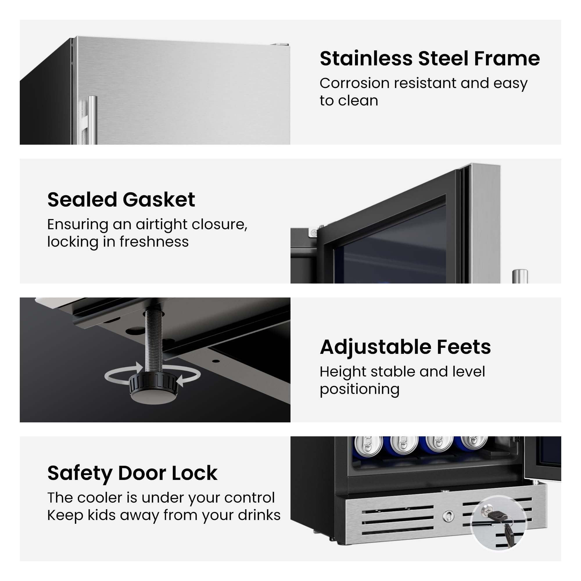 YEEGO 15 Inch Beverage Refrigerator, 100-Can Beverage Cooler With Lock & Auto Defrost, Stainless Steel Indoor & Covered Outdoor Beverage Fridge, Freestanding Or Under Counter For Beer, Soda & Wine on Fridge.com - View 6