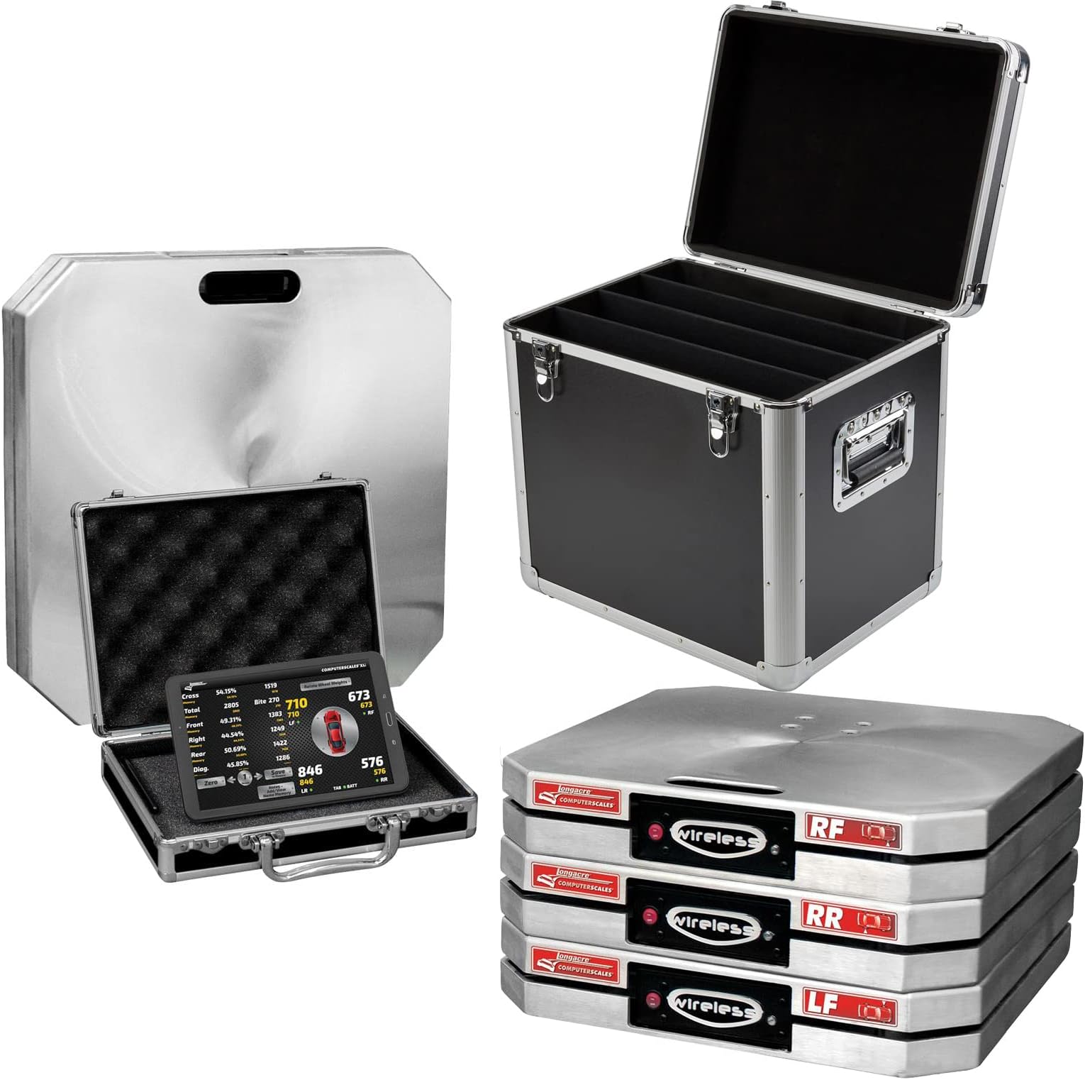 Vehicle Scale, XLI, Electric, 15 in Square, 1500 lb Capacity Pad, Wireless, Case/Controller/Pads, Aluminum, Natural, Kit