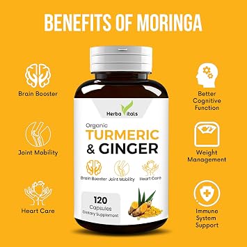 Turmeric and Ginger Capsules| Turmeric Curcumin with Ginger(120 Capsules) 500mg|Best Turmeric with Ginger Supplement|3rd Party Lab Tested