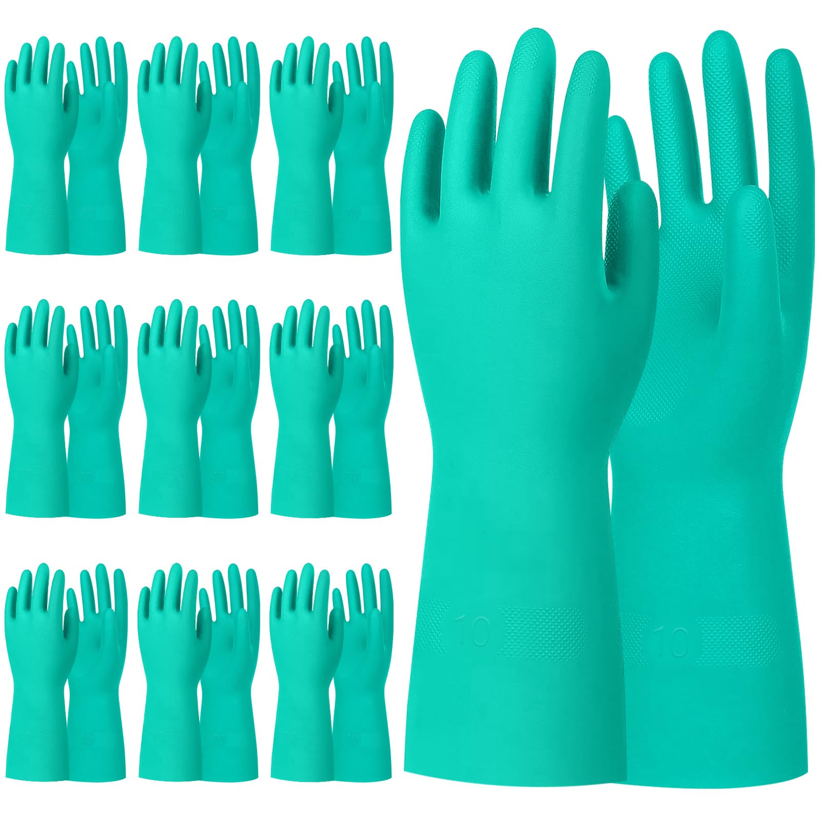 Beieverluck 10 Pairs Chemical Resistant Gloves, Reusable Heavy Duty Rubber Work Gloves, 12.6" Long Nitrile Gloves for Acid Alkali Oil Protection and